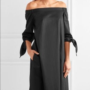 TIBI OFF SHOULDER BLACK POPLIN DRESS SIZE 10 .